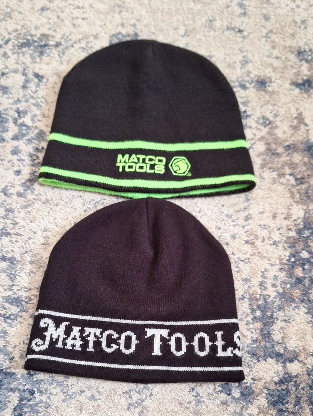 Matco Tools Beanie Hat Bundle (2) Black Lime Green Reversible & Black And Gray